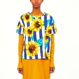 Zara blue striped sunflower cotton T-shirt small